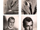 several black and white photos of a man in a suit and tie