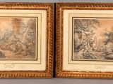deux tableaux encadrés représentant un paysage avec des arbres et des buissons