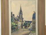 an image of a painting of a church in a village