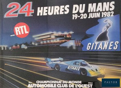 a poster of a race car and a train on the track