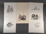 several drawings of a bunch of flowers are on a table
