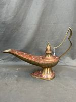 Grande lampe à huile orientale en bronze ou laiton émaillé à…