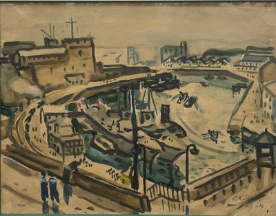 Ove Nils OLSON (1903-1975) Port de Brest Aquarelle et crayon…