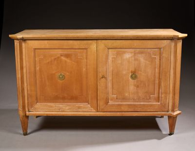 a wooden cabinet with two doors and two drawers on one side