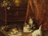 tableau représentant deux chatons en train de manger dans un bol posé sur un tapis