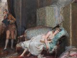 un tableau représentant une femme allongée sur un lit dans une chambre