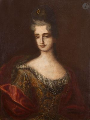 un tableau représentant une femme en robe rouge avec une tia