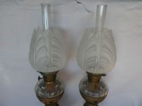 Importante paire de lampe à pétrole, monture en bronze à déc… (photo 2)