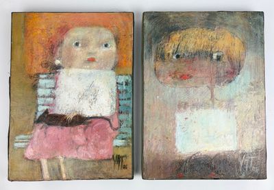 YAT (XIX°) La rousse et Zezette Suite de deux huiles et cray…