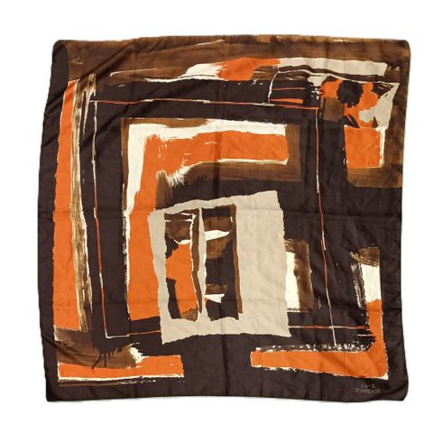TORRENTE. Carrée de soie marron orange et beige. LUCIA carrée de 