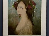 un tableau représentant une femme avec des fleurs dans les cheveux
