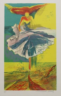 une image d'un tableau représentant une femme en robe bleue