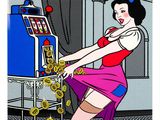 une image représentant une femme en robe rose en train de jouer aux machines à sous