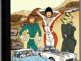 the cover of les desses de la route, featuring two women and a car