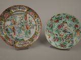 pair of chinese famille plates with birds and flowers