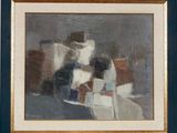 an oil painting of a man and a woman sitting on a couch