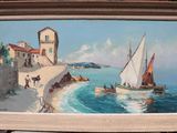 a picture of a painting of a boat on the water