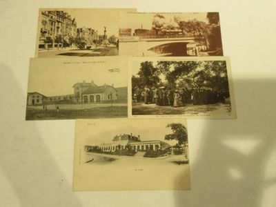 plusieurs vieilles photos de bâtiments et d'arbres exposées dans un musée