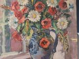 une peinture de fleurs dans un vase sur une table