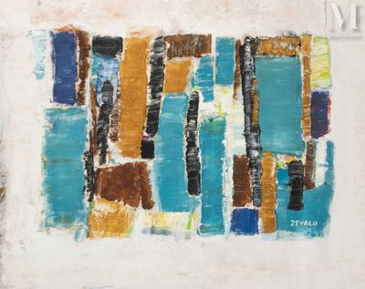 une image représentant un tableau accroché à un mur blanc, aux couleurs bleues et orange