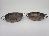 pair of silver plated bowls with handles and handles
