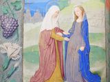 an image of a painting of two women and a bird in a field