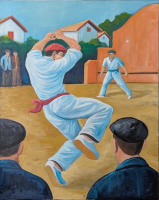 tableau représentant un homme en train de frapper une balle avec une batte lors d'un match de baseball