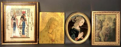 four paintings on the wall next to each other