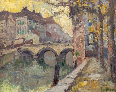 peinture d'un pont au-dessus d'une étendue d'eau