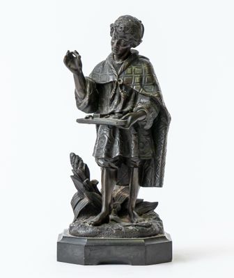 statue of a man with a dog on a white background