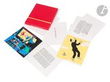 a red box with a picture of a man in a suit on it