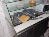 a counter that has some food on top of it