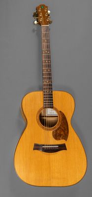 an acoustic guitar with a wooden body and strings