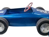 a blue toy car with a steering and a steering wheel