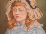 tableau représentant une jeune fille vêtue d'une robe bleue et d'un bonnet
