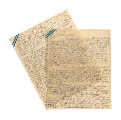 a piece of old paper with writing on it sitting on top of a table
