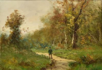 tableau représentant un homme à cheval sur un chemin de terre