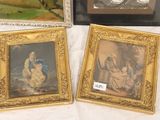 two framed pictures of a woman and a man sitting on a couch