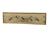 une image représentant un tableau avec des oiseaux et des fleurs sur fond blanc