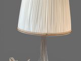 a close up of a lamp on a table with a white shade