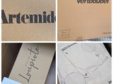 several pictures of a box with various items inside of it