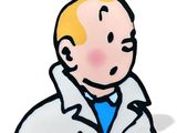 un dessin représentant un homme en blouse blanche et cravate bleue