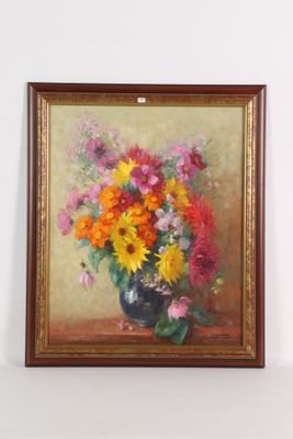 une peinture de fleurs dans un vase sur une table