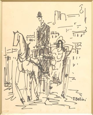 drawing of a man sitting at a table on a horse drawn by a woman