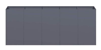une jardinière en métal gris à quatre portes, sur fond blanc