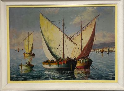 une image d'un tableau représentant un voilier dans l'eau