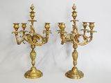 pair of antique brass candelabs with birds and flowers