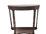 a wooden table with a shelf on top of it
