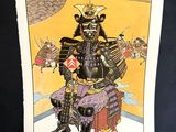 an image of a picture of a samurai sitting on top of a chair