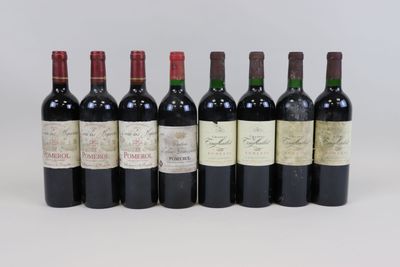 six bottles of wine are lined up in a row